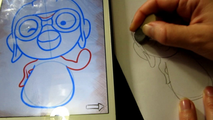 How to draw Pororo for kids Как нарисовать Мультфильм Пороро Пингвин Пороро для детей