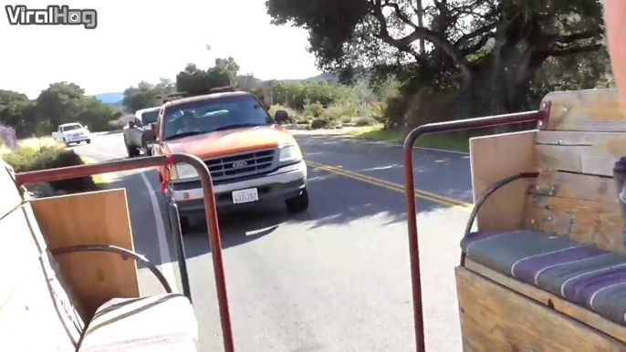 Un chauffard percute une calèche et fait chuter une des passagères! Road rage violent