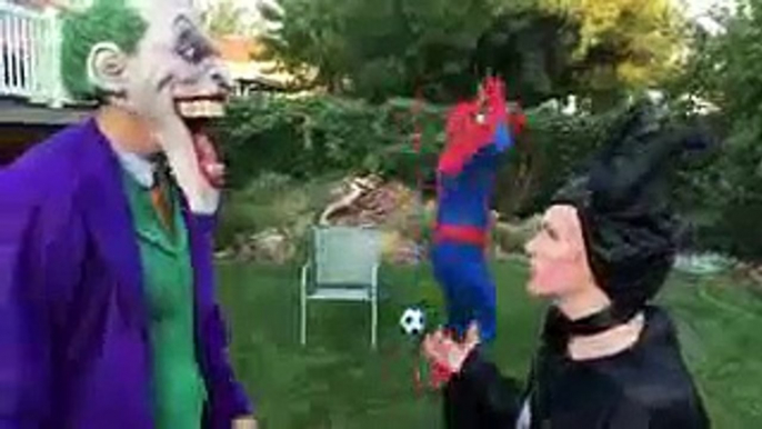 Elsa Hit With Soccer Ball Joker Maleficent vs Spiderman Fun Superhero Kids In Real Life In 4K