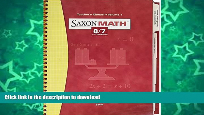 GET PDF  8/7 with PreAlgebra Teachers Manual Volume 1 (Saxon Math)  GET PDF