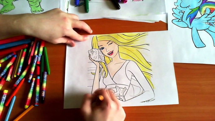 Barbie New Coloring Pages for Kids Colors Coloring colored markers felt pens pencils