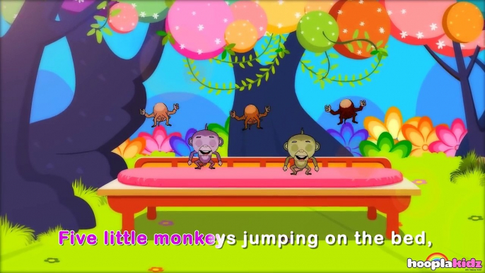 Five Little Monkeys Jumping On The Bed | Nursery Rhymes With Lyrics by HooplaKidz Sing-A-Long