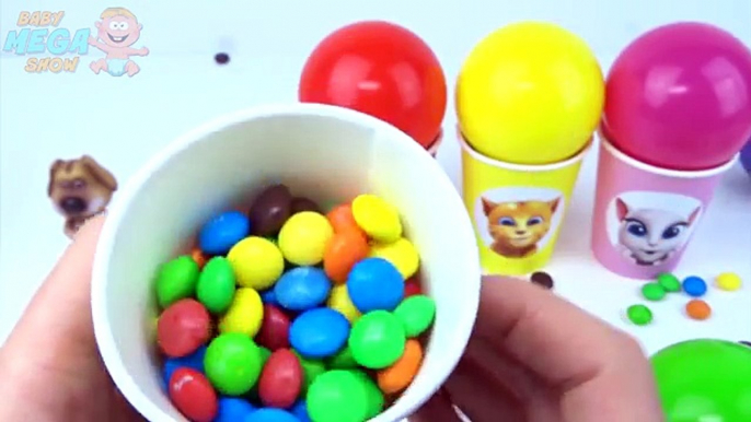 Balls Surprise Cups Talking Tom and Friends Learn Colours Candy Skittles M&Ms Playing Learning