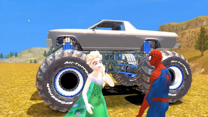 MONSTER TRUCKS, SPIDERMAN y ELSA de Frozen la pelicula | Gameplay videos de camiones