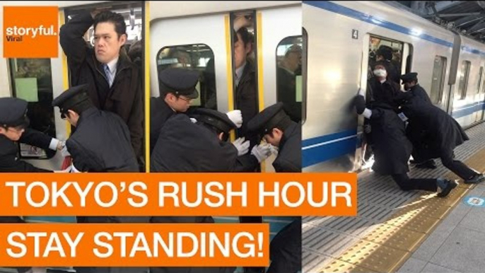 Stony-Faced Passenger Squeezes Onto Tokyo Subway During Rush Hour