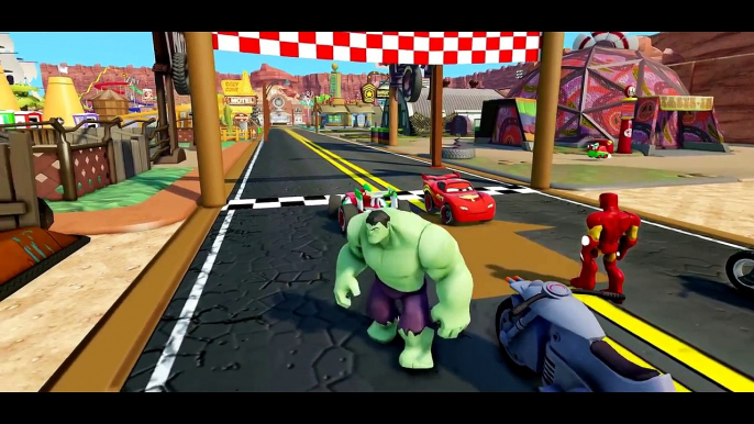 Disney Pixar Cars Lightning Mcqueen, Francesco Bernoulli, Chick Hicks meets Hulk & Iron Man Race !!