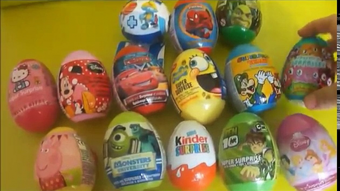 Surprise eggs unboxing Kinder Surprise disney egg toy surprise Spongebob Smurfs Hello Kitty Cars 2