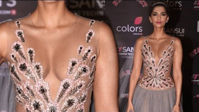 Sonam Kapoor In transparent Dress At Colors Stardust Awards 2017 Red Carpet