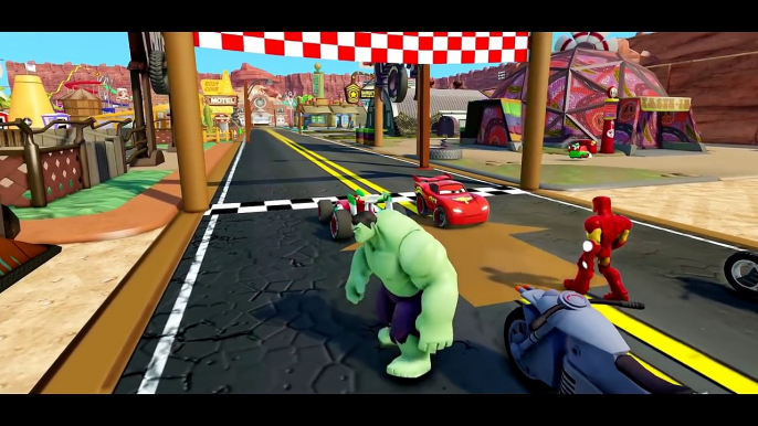 Disney Pixar Cars Lightning Mcqueen, Francesco Bernoulli, Chick Hicks meets Iron Man & Hulk Race !!