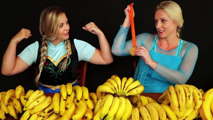 Frozen Elsa vs Anna BANANA CHALLENGE Food Fight w _ Spiderman Joker Maleficent - Superhero Fun IRL-INOHAo