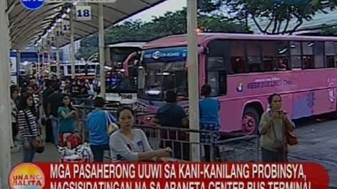 Mga pasaherong uuwi sa kani-kanilang probinsya, nagsisidatingan na sa Araneta Center Bus Terminal