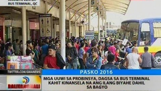 Mga uuwi sa probinsya, dagsa sa bus terminal, kahit kinansela na ang ilang biyahe dahil sa bagyo