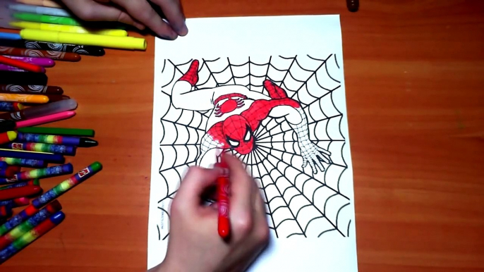 Spiderman New Coloring Pages for Kids Colors Superheroes Coloring colored markers felt pens pencils