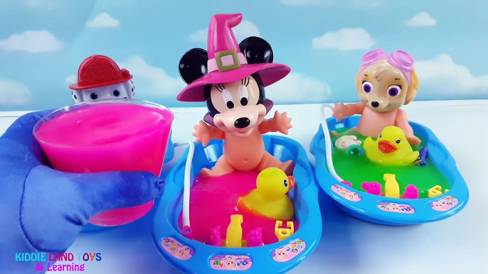 Minnie Mouse Paw Patrol Baby Doll Bath Time Clay Slime Toy Surprises Best Learning Colors Kids Video