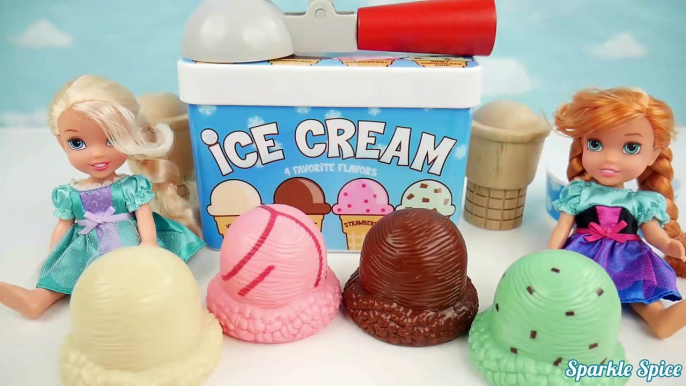 Ice Cream Playset Cones Toys For Kids Learn Colors with Frozen Anna and Elsa Toddlers Learning Video