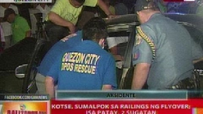 BT: Kotse, sumalpok sa railings ng flyover sa Katipunan, QC; 1 patay, 2 sugatan