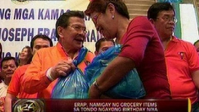 24 Oras: Erap, namigay ng grocery items sa Tondo ngayong birthday niya