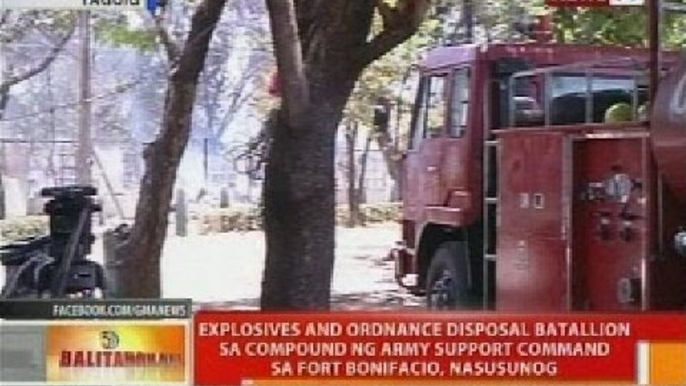 Explosives and Ordnance Disposal Batallion sa compound ng army support command, nasusunog