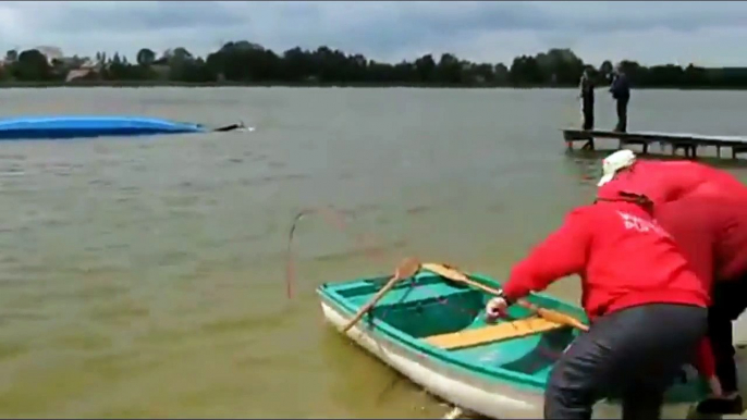 People on boats. They try to do something amazing, but every time something goes wrong