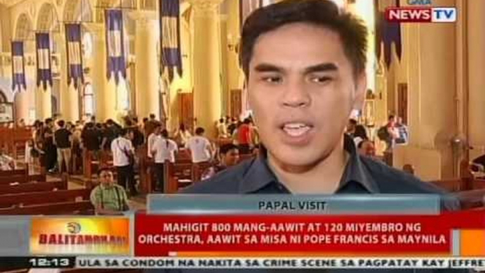 BT: Mahigit 800 mang-aawit at 120 miyembro ng orchestra, aawit sa misa ni Pope Francis ng Maynila