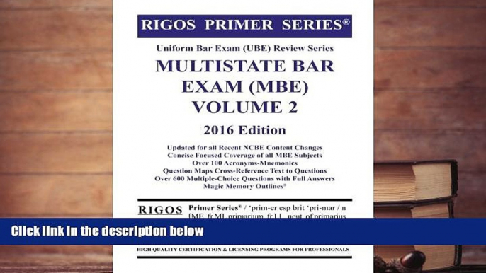 PDF  Rigos Primer Series Uniform Bar Exam (UBE) Review Series MBE Volume 2: 2016 Edition Mr. James