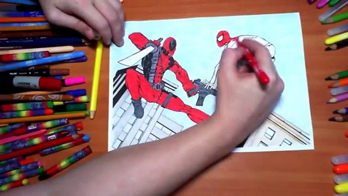 Deadpool vs Spiderman New Coloring Pages for Kids Colors Coloring colored markers felt pens pencils