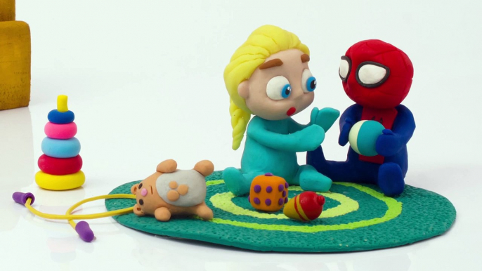 SPIDERMAN IN THE ELSAS BATHTUB _ Frozen Play Doh Cartoon Stop Motion