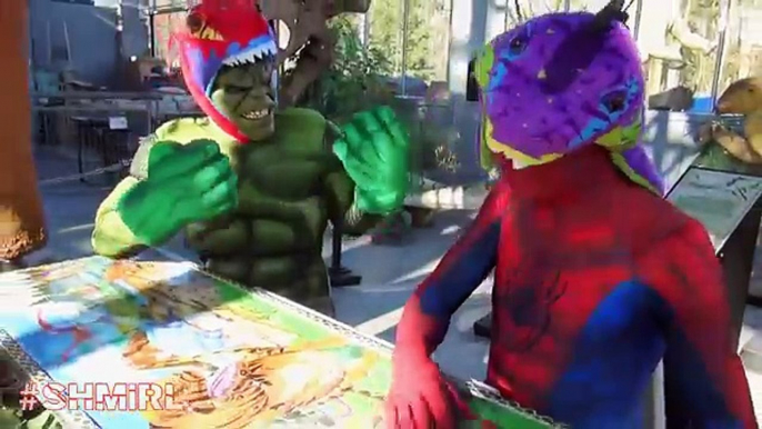 Spiderman Shower vs Superheroes - Spider-man vs T-Rex - Fun Superhero in Real Life :)