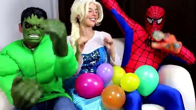 TOP Spiderman vs Frozen Elsa vs Hulk Popping Balloons Show for Learn Colours Balloon Finger Family