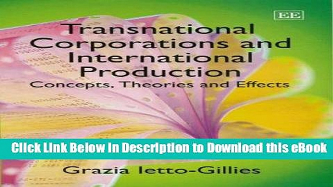 EPUB Download Transnational Corporations And International Production: Concepts, Theories And