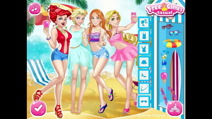 Frozen Princess Elsa, Anna, Ariel & Rapunzel Beach Party! | Disney Princess Dress Up Games