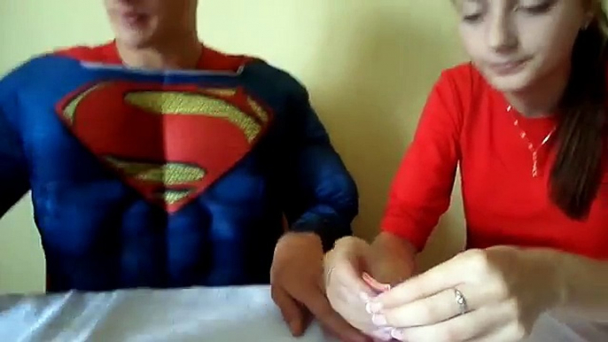 Bucket KINDER JOY. Superman and Marian Consider Surprise eggs - Funny Superheroes in Real Life :)