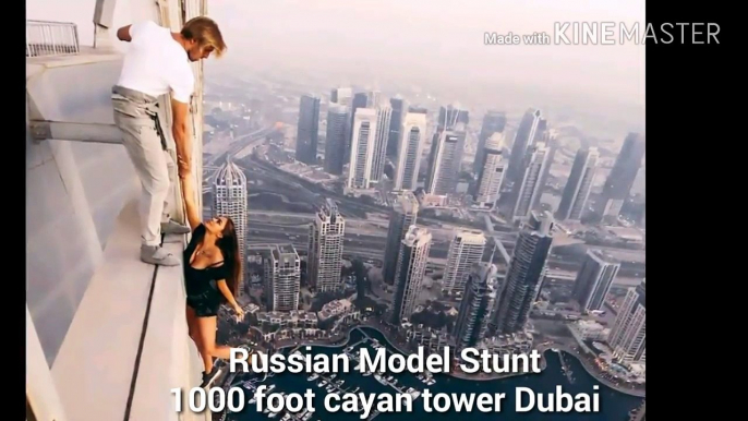 SKY DIVING -Russian model 1000 foot stunt - skyscraper in Dubai -  Viktoria Odintsova - Cayan Tower