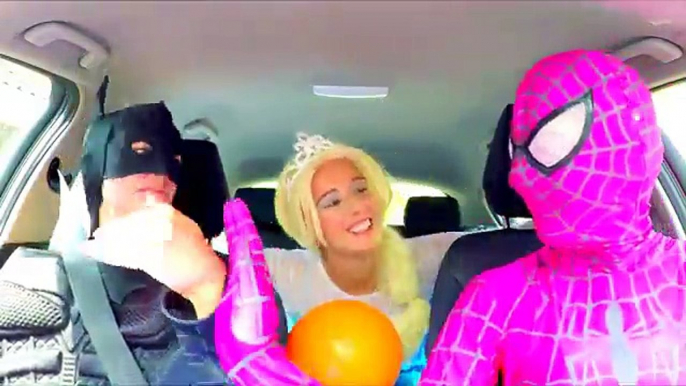 Superheroes Dancing in a Car : Spiderman Monter , Batman , Elsa ! Superheroes in Real Life