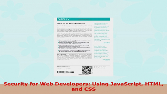 READ ONLINE  Security for Web Developers Using JavaScript HTML and CSS