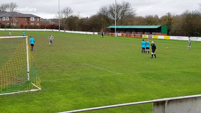 Injured Sunday League goalkeeper saves shot with his backside