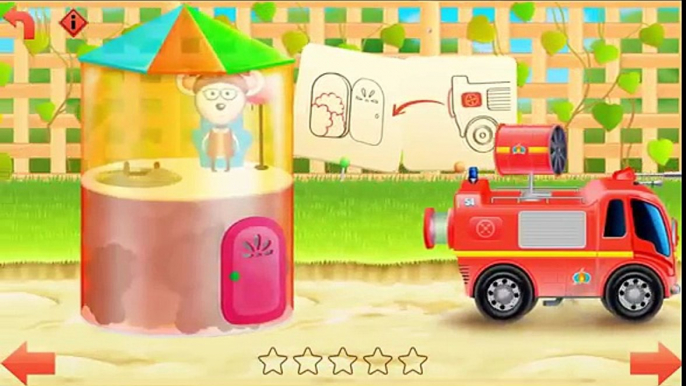 De dibujos animados sobre un coche de bomberos. El detector de la mquina apaga un incendio. De dibujos animados sobre un portable de toda la serie.