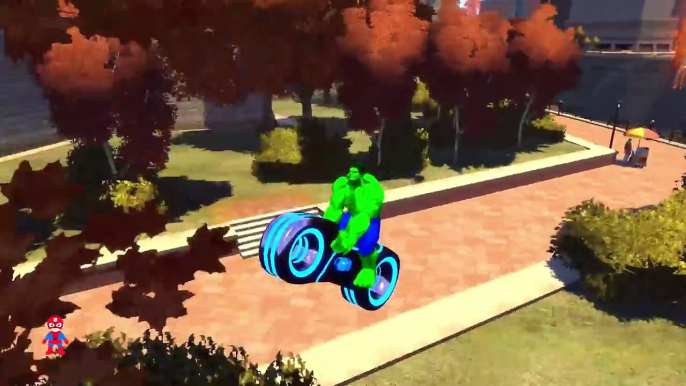 Hulk Rides his Tron Bike Crazy Motorbike Crash Party * Children Nursery Rhyme with Action