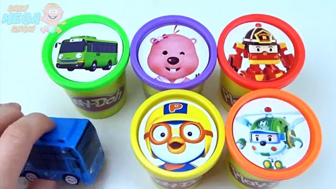 Сups Stacking Toys Play Doh Clay Pororo Robocar Poli The Little Bus Tayo Learn Colors for Kids