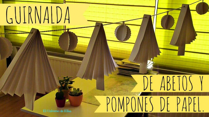 Manualidades para Navidad, Guirnalda Navideña de Abetos y Pompones de Papel