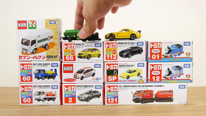 トミカ 新作トミカ7台 ホンダ フィット トーマス WRX S4 消防車 FD3S セブンイレブン ／Tomica, HONDA, FORD, SUBARU