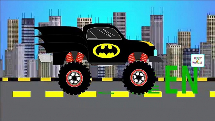 Batman Monster Truck Colors Songs For Children Learning Colors With Funny Monster Trucks Stunts