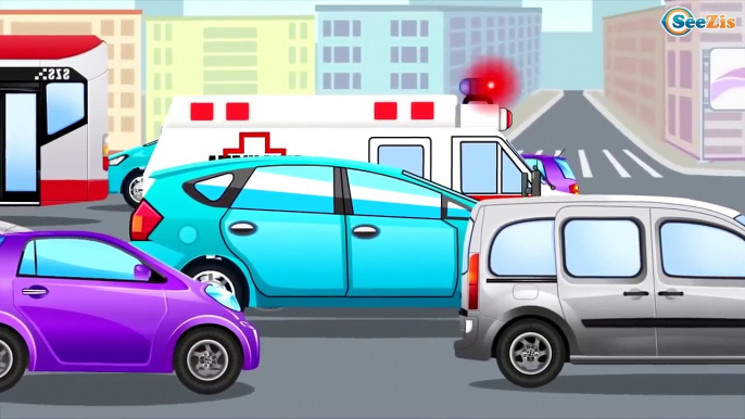 Color Police Car Chasing - Service Vehicles. Little Cars & Trucks Cartoon for kids