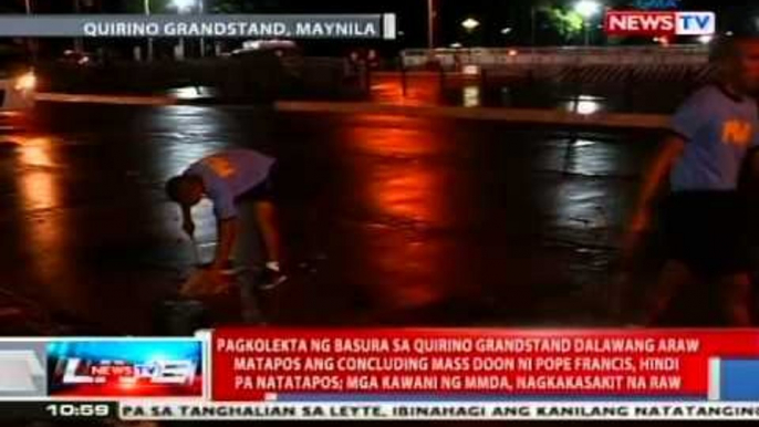 NTVL: Pagkolekta ng basura sa Grandstand matapos ang misa doon ni Pope Francis, hindi pa natatapos