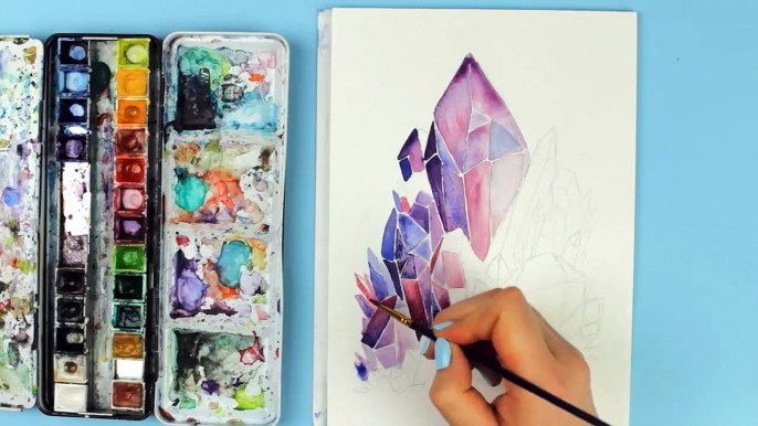 Painting with Watercolors & Q&A _ Crystal Cluster Painting With Watercolors _ Painting with mako-JD