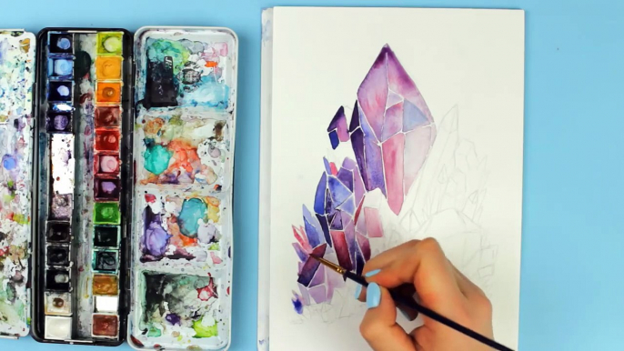 Painting with Watercolors & Q&A _ Crystal Cluster Painting With Watercolors _ Painting with mako-JDF