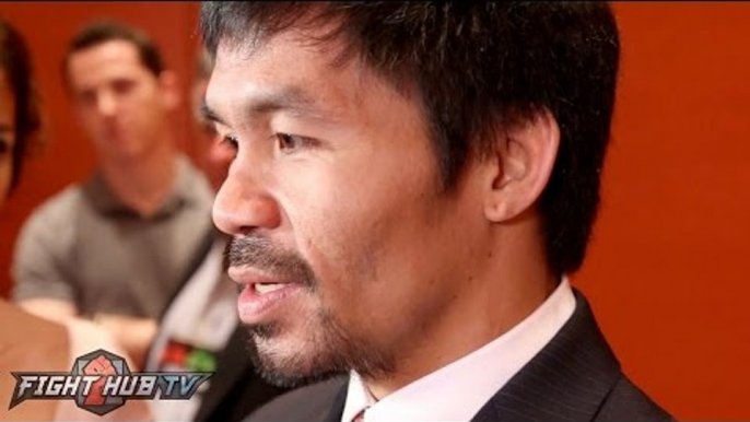 Manny Pacquiao tells fans and Floyd Mayweather Jr. "I'm willing to rematch"