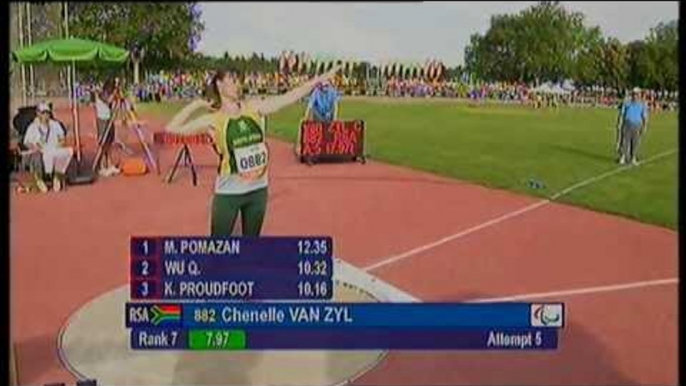 Athletics - Van Zyl - women's shot put F35/36 final - 2013 IPC Athletics World C...