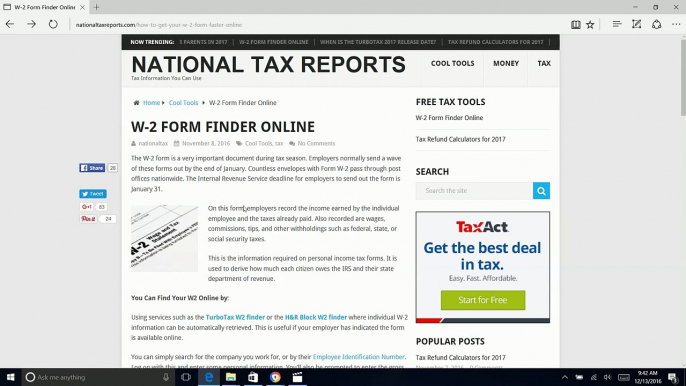 2016 W2 Form Finder Online