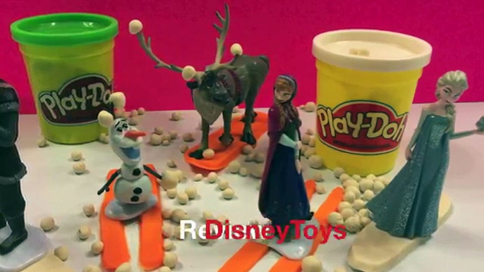 PlayDoh Frozen Winter Fun - Elsa, Anna, Sven, Kristoff and Olaf go skiing & have a snow fi